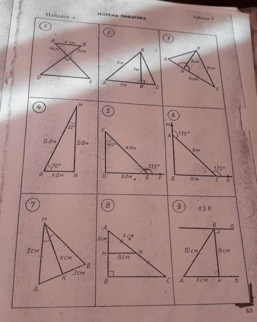 Теорема Пифагора найдите х таблица РЕШИТЕ : 2,3,4,5