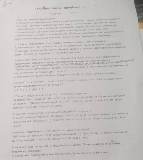 Главные члены ↓Вариант 1можно без подробностей1-9​