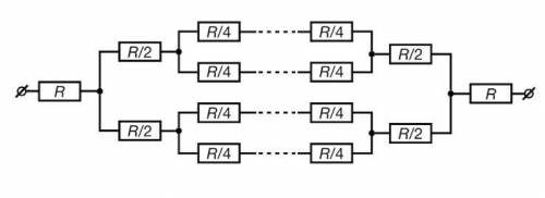 Определите эквивалентное сопротивление бесконечно разветвляющейся цепочки, состоящей из резисторов,