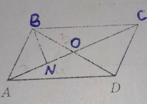 диагональ паралелограма ABCD перетинаються в точці О відрізок BN відстань від вершини В до діагоналі