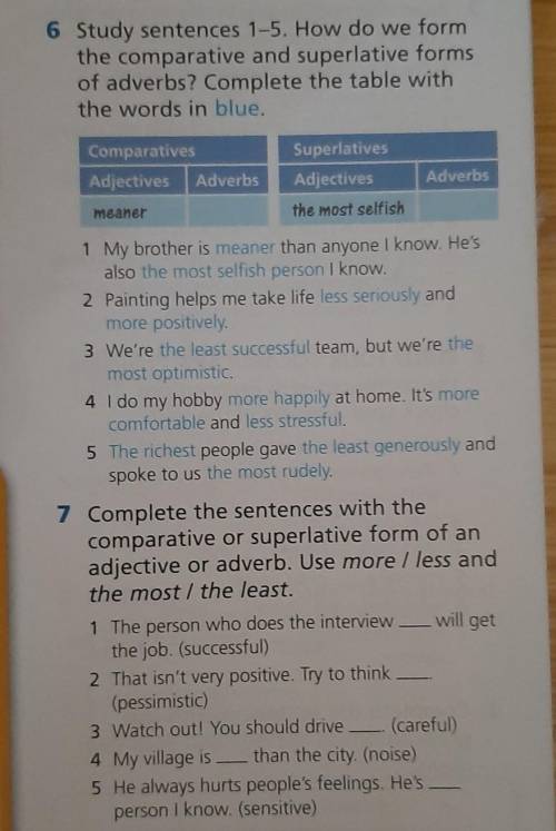 Ex6 Study sentences 1-5. How do we formthe comparative and superlative formsof adverbs? Complete the