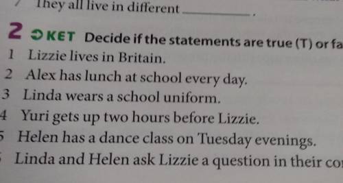 What Lizzie writes. They all live in different2 KET Decide if the statements are true (T) or false (