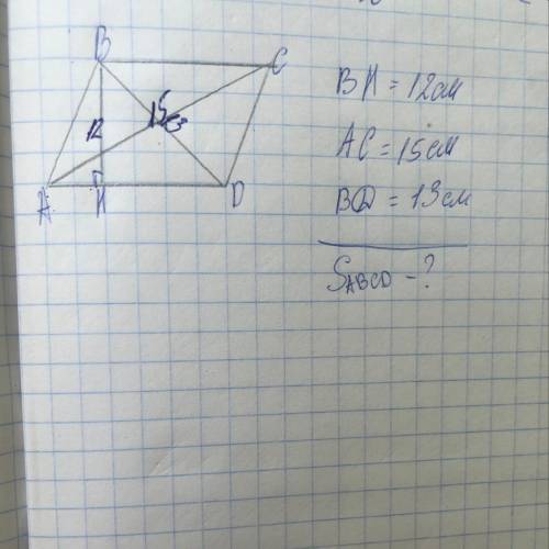 Найти площадь Диагонали параллелограмма 13 и 15 см Высота 12 см