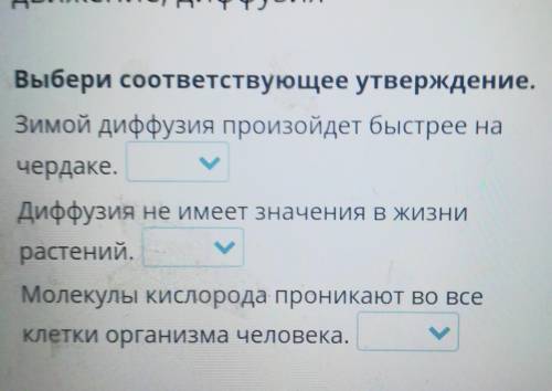 Х —Тепловое движение, броуновскоедвижение, диффузияВыбери соответствующее утверждение.Зимой диффузия