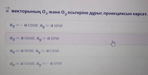 Покажите правильную проекция вектора а на оси Ох и Оу Физика​