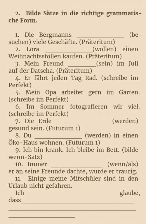 Bilde Sätze in die richtige grammatische Form 1. Die Bergmanns __________ (besuchen) viele Geschäfte