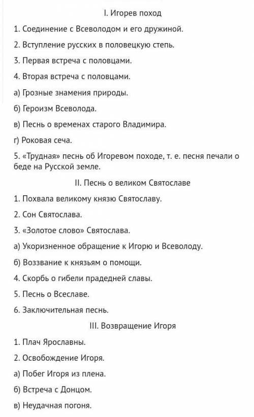 Написать цитату из текста(«Слово о полку Игореве») к каждому из этих пунктов​