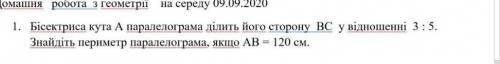 Бісектріса кута А паралелограма діліть его сторону ВС у відношенні 3: 5. Знайдіть периметр паралелог