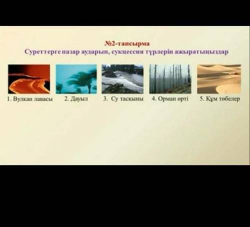 №2-тапсырма Суреттерге назар аударып, сукцессия түрлерін ажыратыныздар 1. Вулкан лавасы 2 Дауыл 3. С