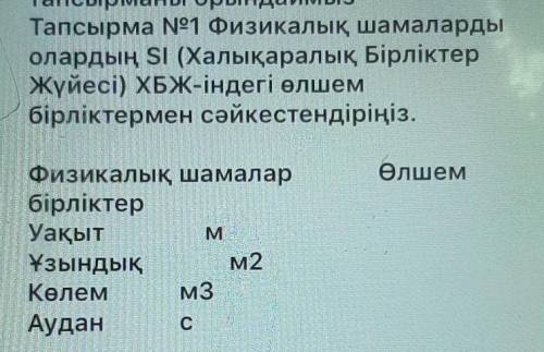 Физикалық шамаларды олардың SI (Халықаралық БірліктерЖүйесі) ХБЖ-індегі өлшембірліктермен сәйкестенд