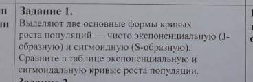 Сравните в таблице экспоненциальную и сигмоидальную кривые роста популяции​