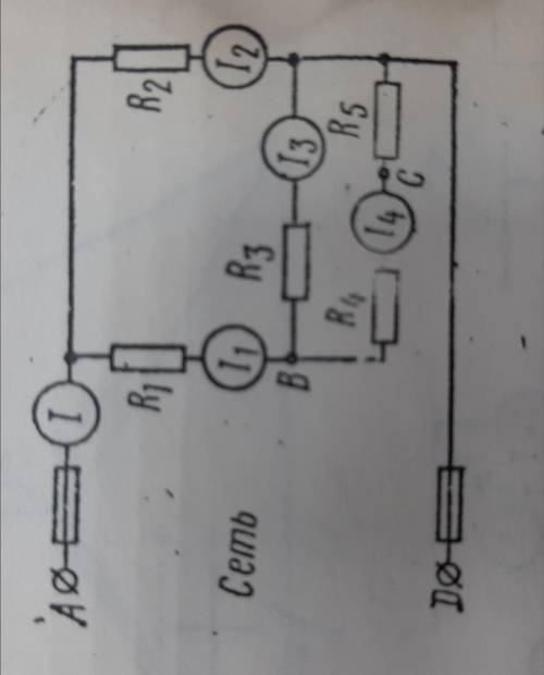 Физика. R1=2 ом R2= 15 ом R3 = 24 ом R4 = 8 ом R5= 4 ом U.BD= 48 В I1, I2, I3, I4, I5 - ? U1, U2, U3