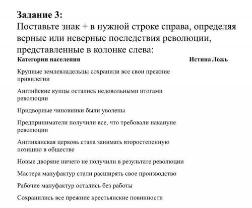 Категории населения Истина Ложь Крупные землевладельцы сохранили все свои прежние привилегии Английс