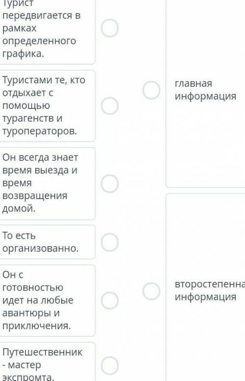 Определи главную и второстепенную информацию. Установи соответствие