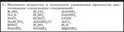 Назовите вещества и напишите уравнения процессов диссоциации следующих соединений ​