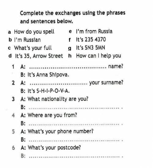 Complete the exchanges using the phrases and sentences below.