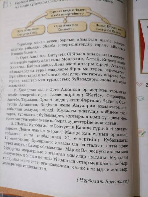 Сұрақтарға жауап жаз. (оқулықтағы оқылым мәтіні бойынша)1.Көне түркі ескерткіштерін анықтауда тарихи