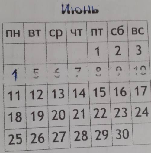 На рисунке показан календарь на июнь 2012 года. Каким днем недели в 2012 году было 6 июля?​