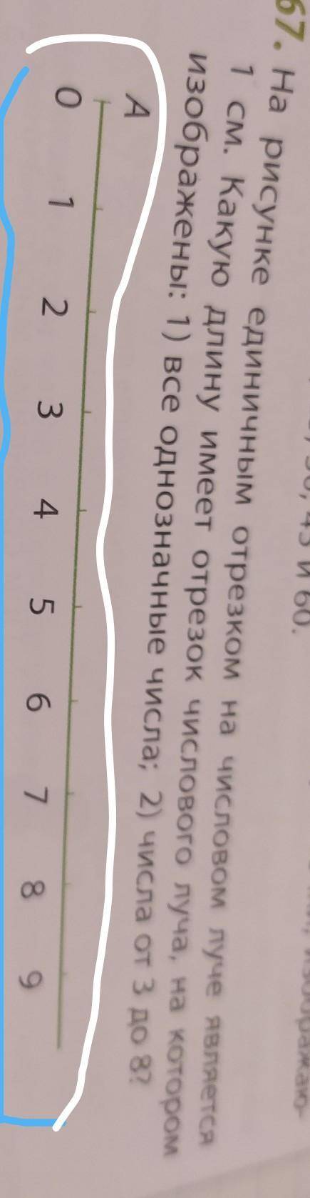 67. На рисунке единичным отрезком на числовом луче является 1 см. Какую длину имеет отрезок числовог