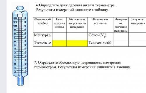 Определите абсолютную погрешность измерения термометром. Результаты измерений запишите в таблицу.​