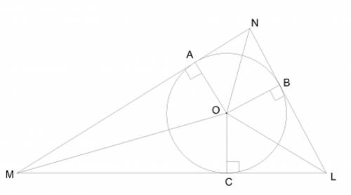 В треугольник вписана окружность. Вычисли неизвестные углы, если ∢ NMO = 24° и ∢ LNO = 28°. 12ok.png