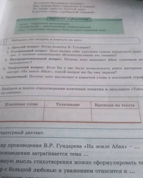 Найдите в тексте стихотворения ключивые понятия и заполните Таблицу-синтнза​