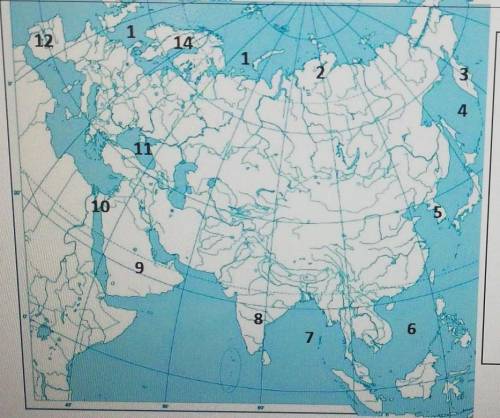 Задание по Географии 1 - море 2- полуостров3- полуостров 4- Море5- полуостров6- Море7- залив8- полуо