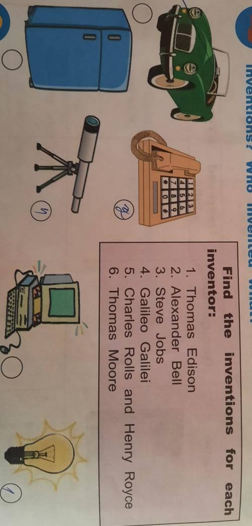 Find the inventions for each inventor:1. Thomas Edison2. Alexander Bell3. Steve Jobs4. Galileo Galil