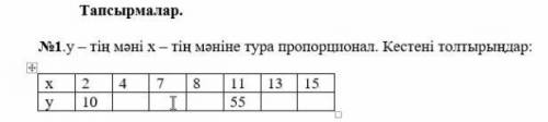 У-тің мәні х-тің тура пропорционал. Кестені толтыр.​