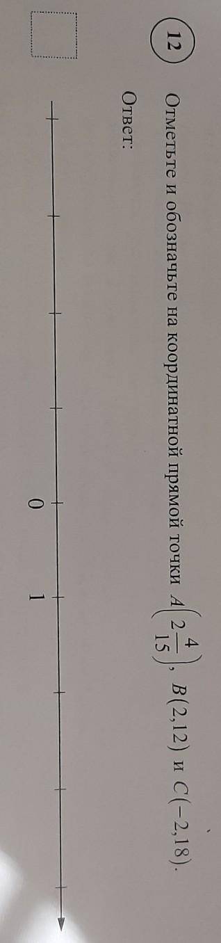 Отметьте и обозначьте на координатной прямой точки А( 2 4/15),В(2,12),С(-2,18)