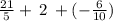 \frac{21}{5} + \: 2 \: + ( - \frac{6}{10} )