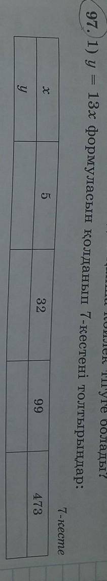 Y=13x формуласын қолданып 7 кестені толтырындар Заполните Таблицу 7 по формуле y = 13x ​