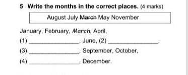 Write the months in the correct places. ​