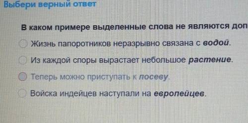 Выбери верный ответ В каком примере выделенные слова не являются дополнением?Жизнь папоротников нера