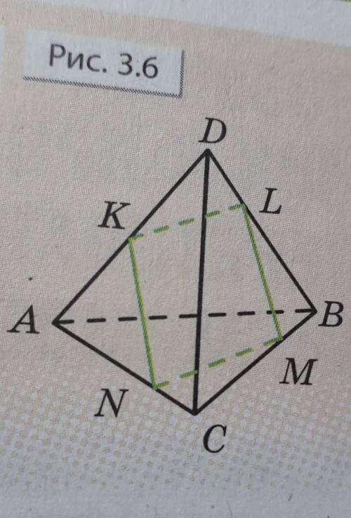 Чи може перерізом тетраедра ABCD площиною бути чотирикутник KLMN,зображений на рис.3.6?​