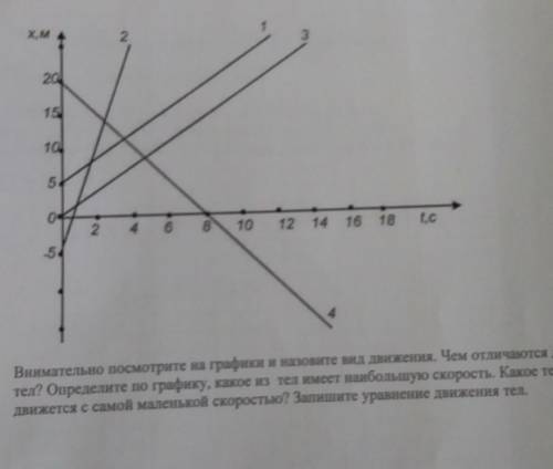 Внимательно посмотрите на графики и назовите вид движения. Чем отличаются движения тел? Определите п