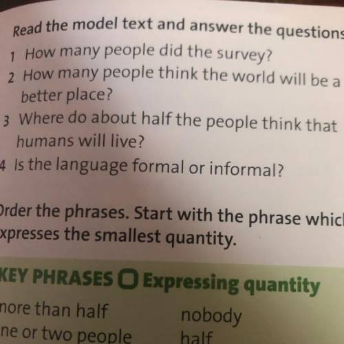 Nce. 1 Read the model text and answer the questions. 1 How many people did the survey? 2 How many pe