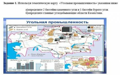 а)Определите 2 бассейна угля и 1 бассейн бурого угля, б)Определите главные угледобывающие области КА