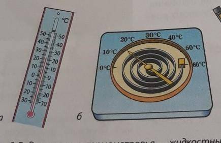 Определите цену деления шкал и показания термометров нарис. 1.3, а, б.​