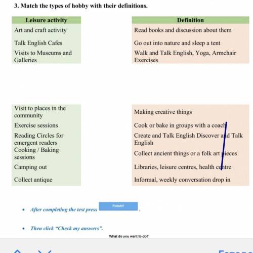 Помагите с контрольной последние задание. На фото задание Match the types of hobby with their defini