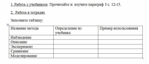 Тема урока: Методы изучения природы. План урока: 1. Работа с учебником: Прочитайте и изучите парагра