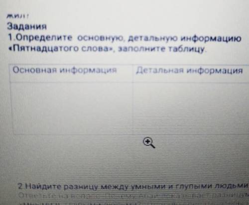 K COP.1 8 класса 1[]ЖИЛЗадания1.Определите основную, детальную информацию«Пятнадцатого слова», запол