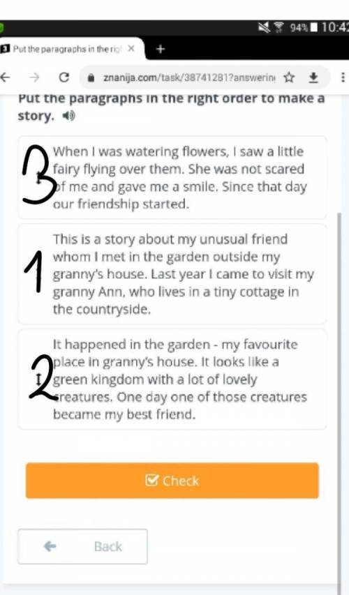 Put the paragraphs in the right order to make a story. When I was watering flowers, I saw a little f