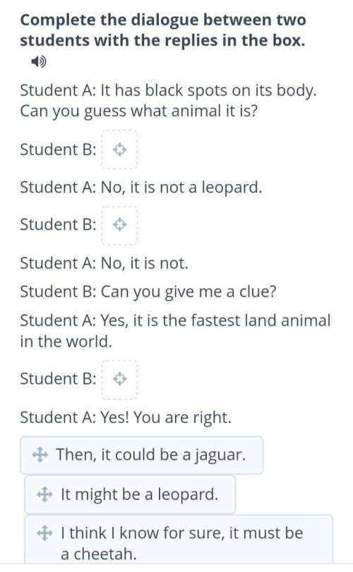 A day at the zoo Complete the dialogue between two students with the replies in the box.Student A: I