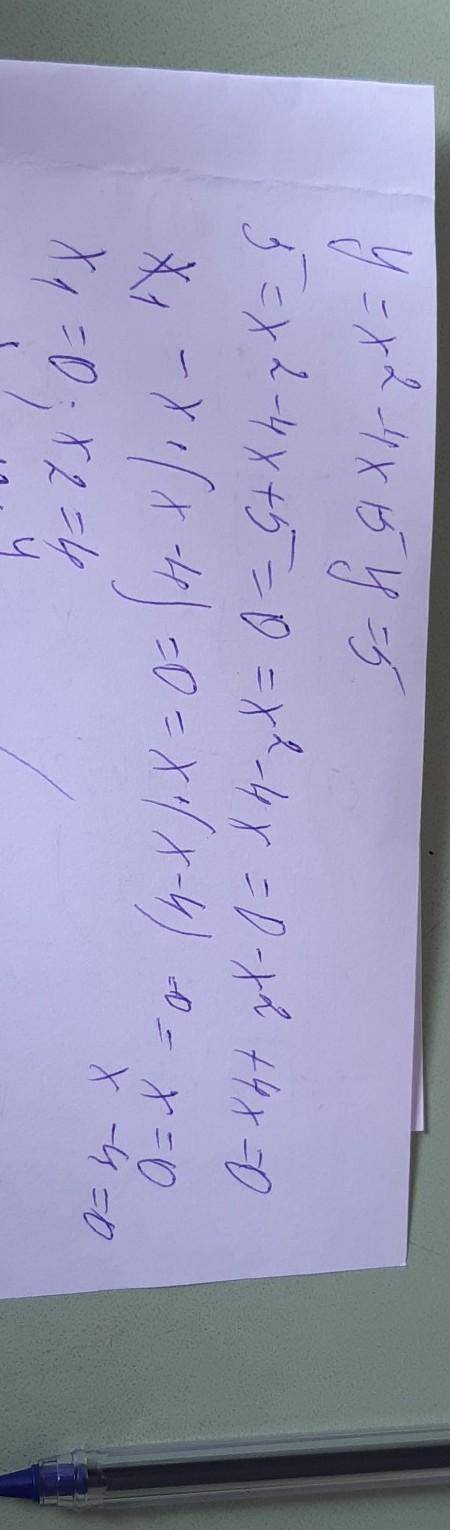 Вычислите площадь фигуры, ограниченной линиями y=x^2-4x+5, y=5 ответ с графиком