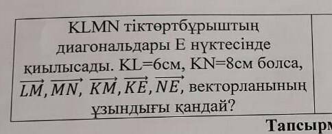 Диагонали прямоугольника KLMN пересекаются в точке E. Если KL = 6 см, KN = 8 см, какова длина вектор