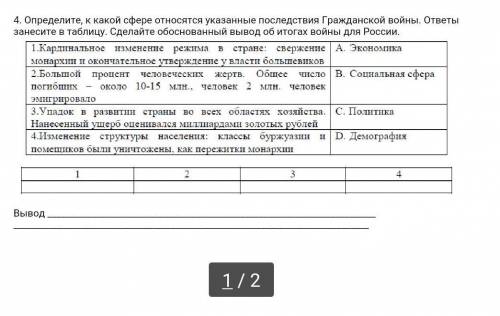 . Определите, к какой сфере относятся указанные последствия Гражданской войны. ответы занесите в таб