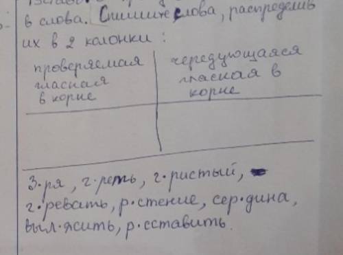 Выпишите слова, распределить их в 2 колонки: проверяющая гласная в корне/ чередующая гласная в корне