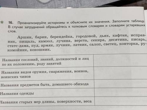 Проанализируйте историзма и объясните их значение заполни таблицу случае затруднений обращайтесь тол