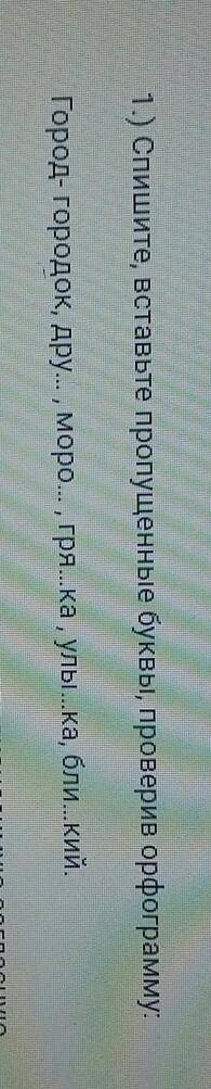 1.) Спишите, вставьте пропущенные буквы, проверив орфограмму: Город- городок, дру.. , моро... , гря.